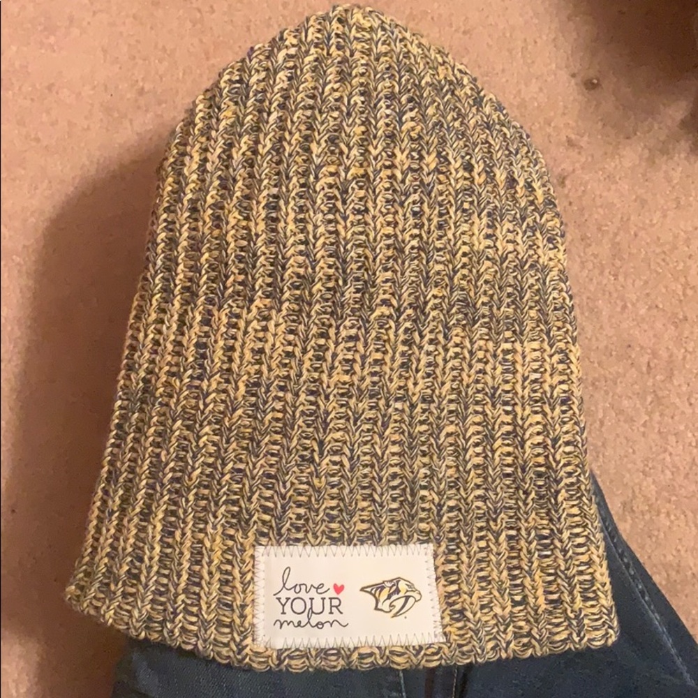 Blue and yellow beanie